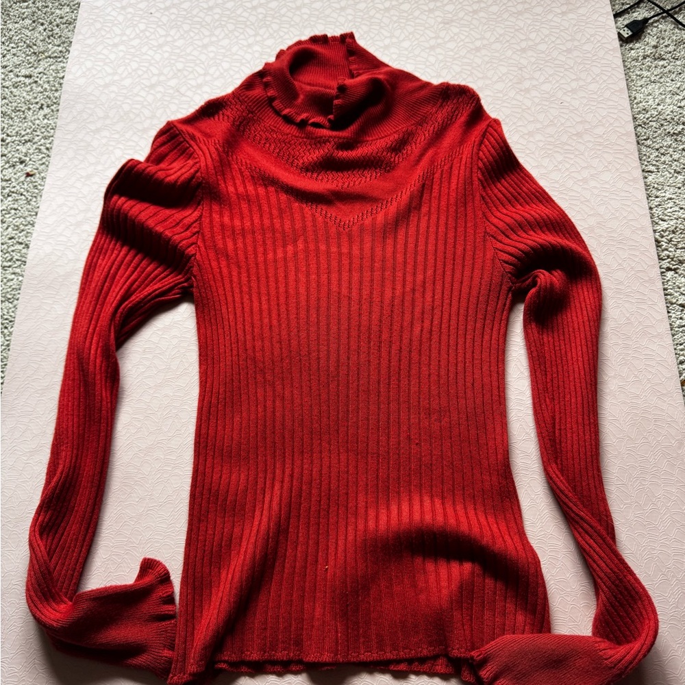 Topshop Red Ribbed Turtleneck Sweater